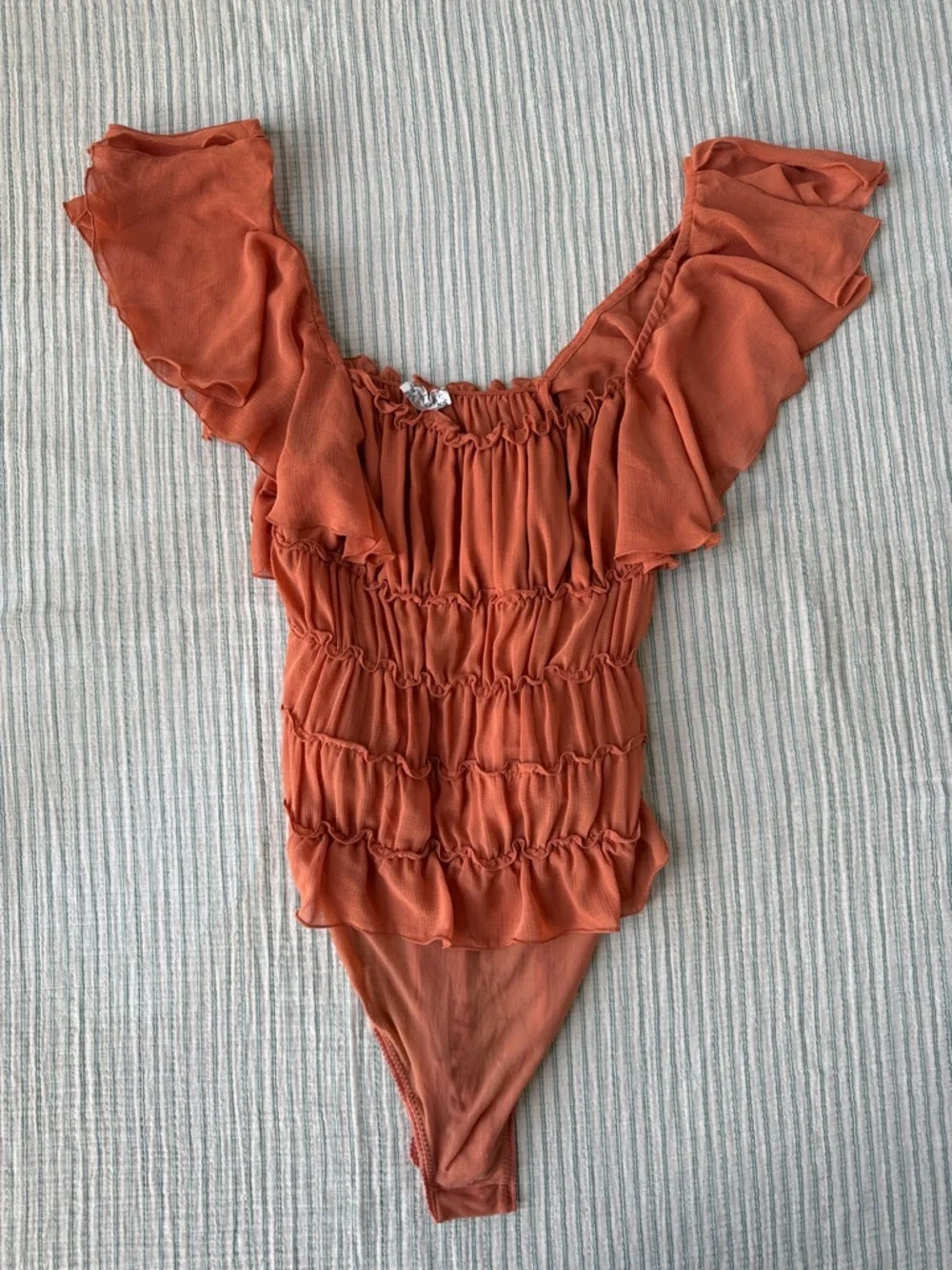 Free People Rust Orange Ruffled One-Piece Bodysuit